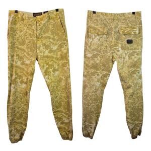 Akoo Brand Yellow White Mottled Camo Splatter Jeans Joggers Men's Pants 34 x 30